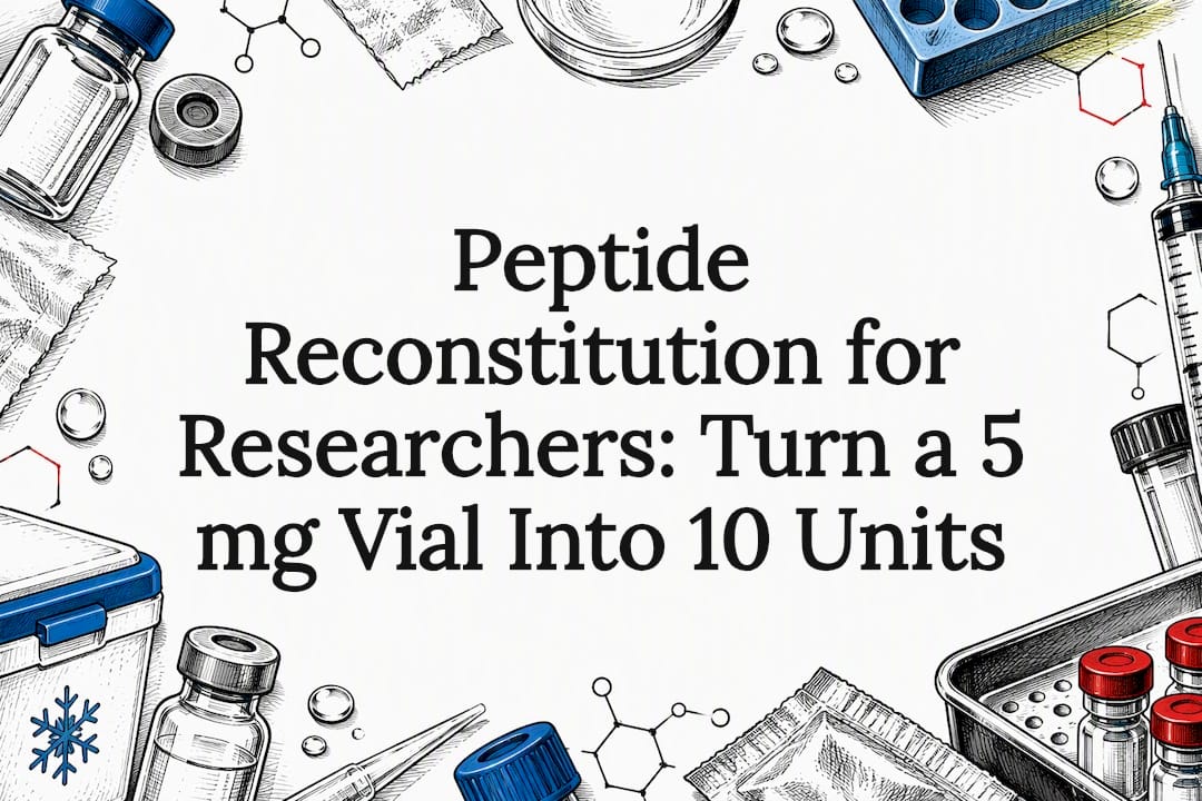 Decorative peptide reconstitution title card illustration